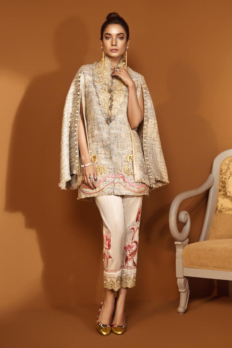 Ammara Khan Gold Wedding Dress - Bridal Jacket with Embroidered Pants