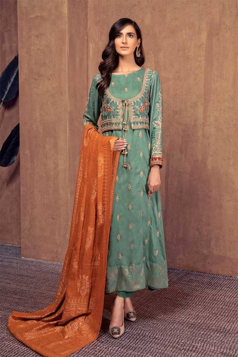 Embroidered Cambric Frock Maria B Winter Collection 2019