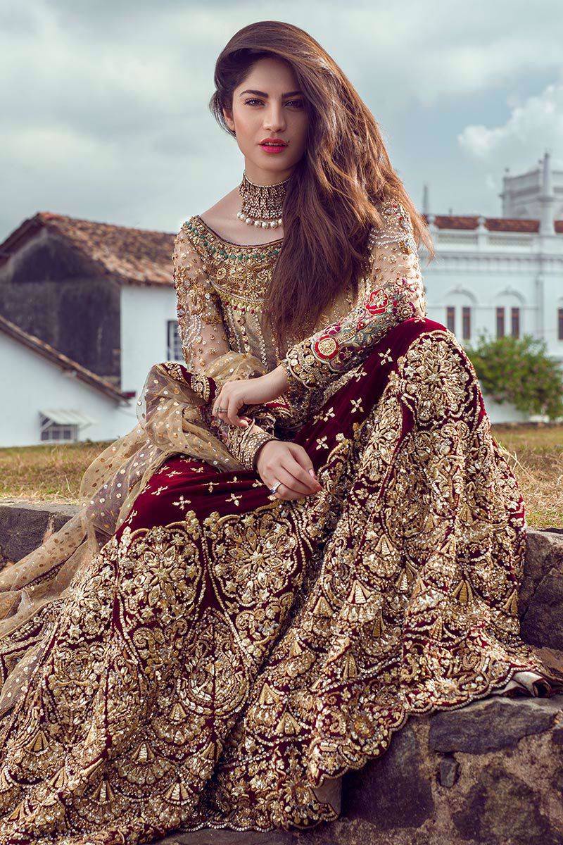 Gold Peplum for Pakistani Weddings by Annus Abrar
