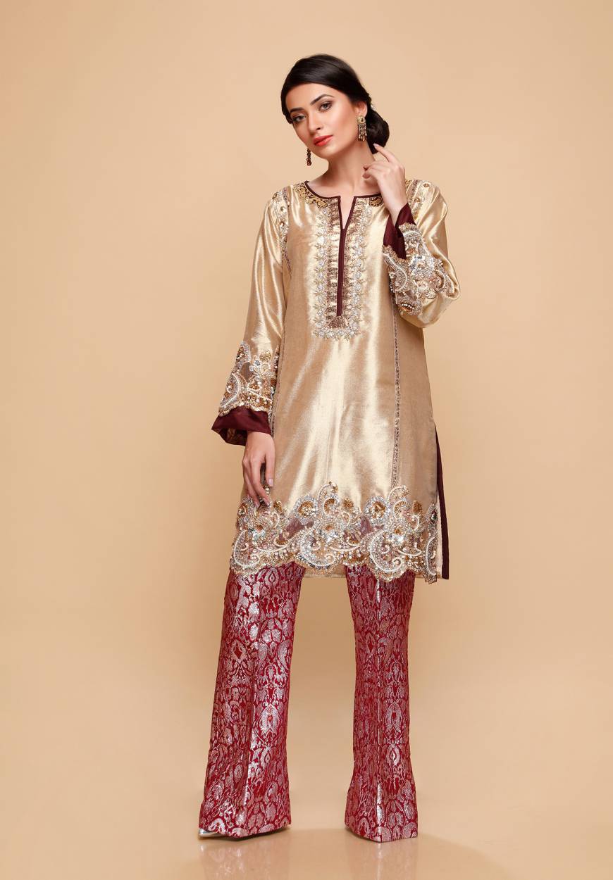Gold Tissue Suit with Jamwar Pants by Sablev