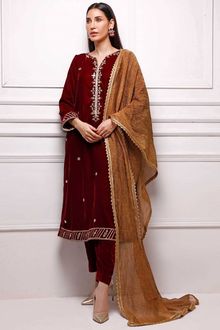 Maroon Luxury Dress by Sana Abbas