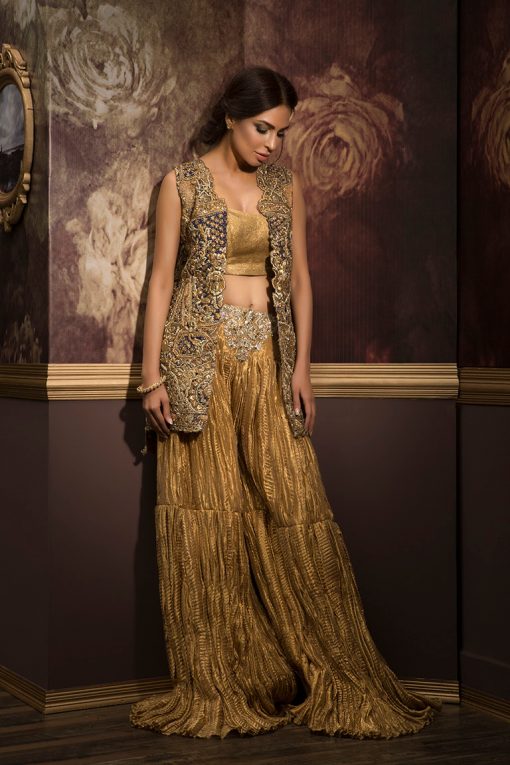 Gold Adorned Pakistani Dress by Ivy Prints