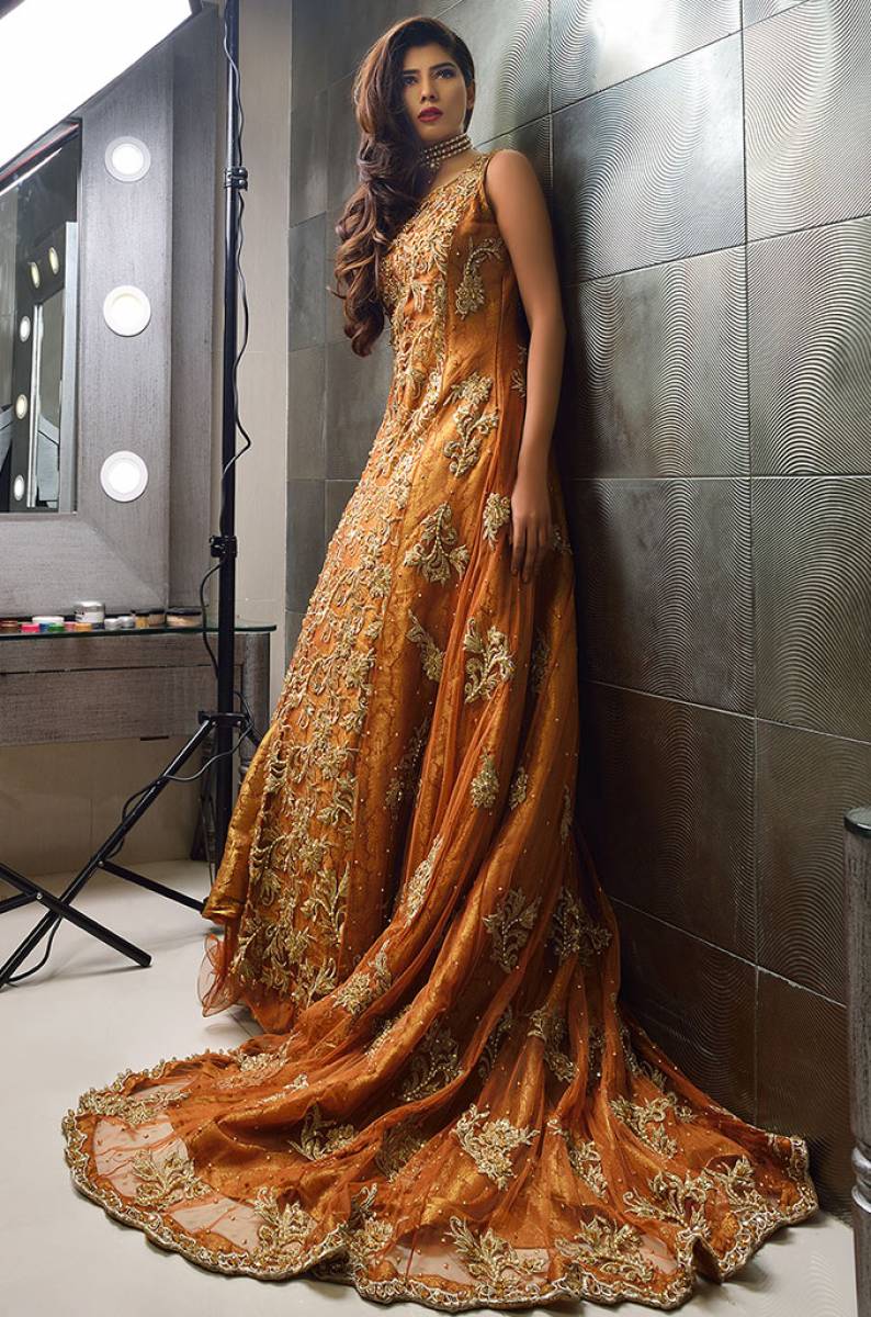 orange maxi dress pakistani
