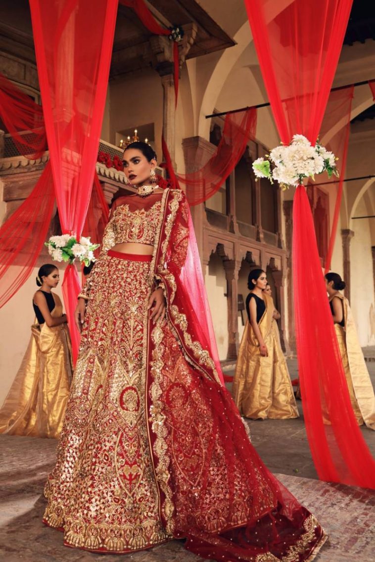Red Bridal Lehenga by Erum Khan