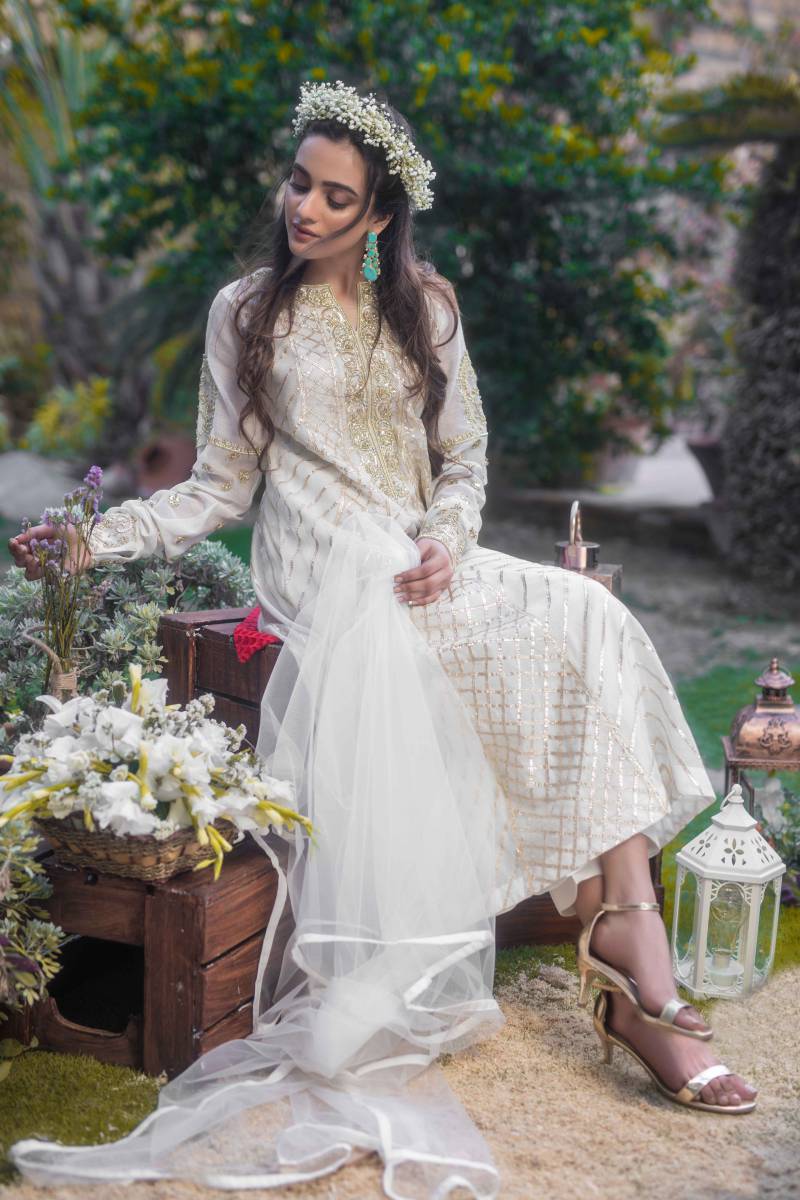 White Gown with Zardozi Work