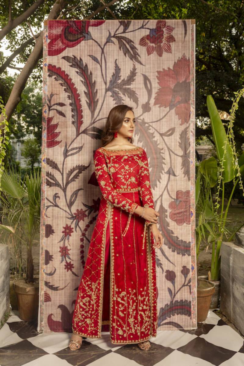 Red Formal Wedding Dress by Designer Iqra F Chaudhry