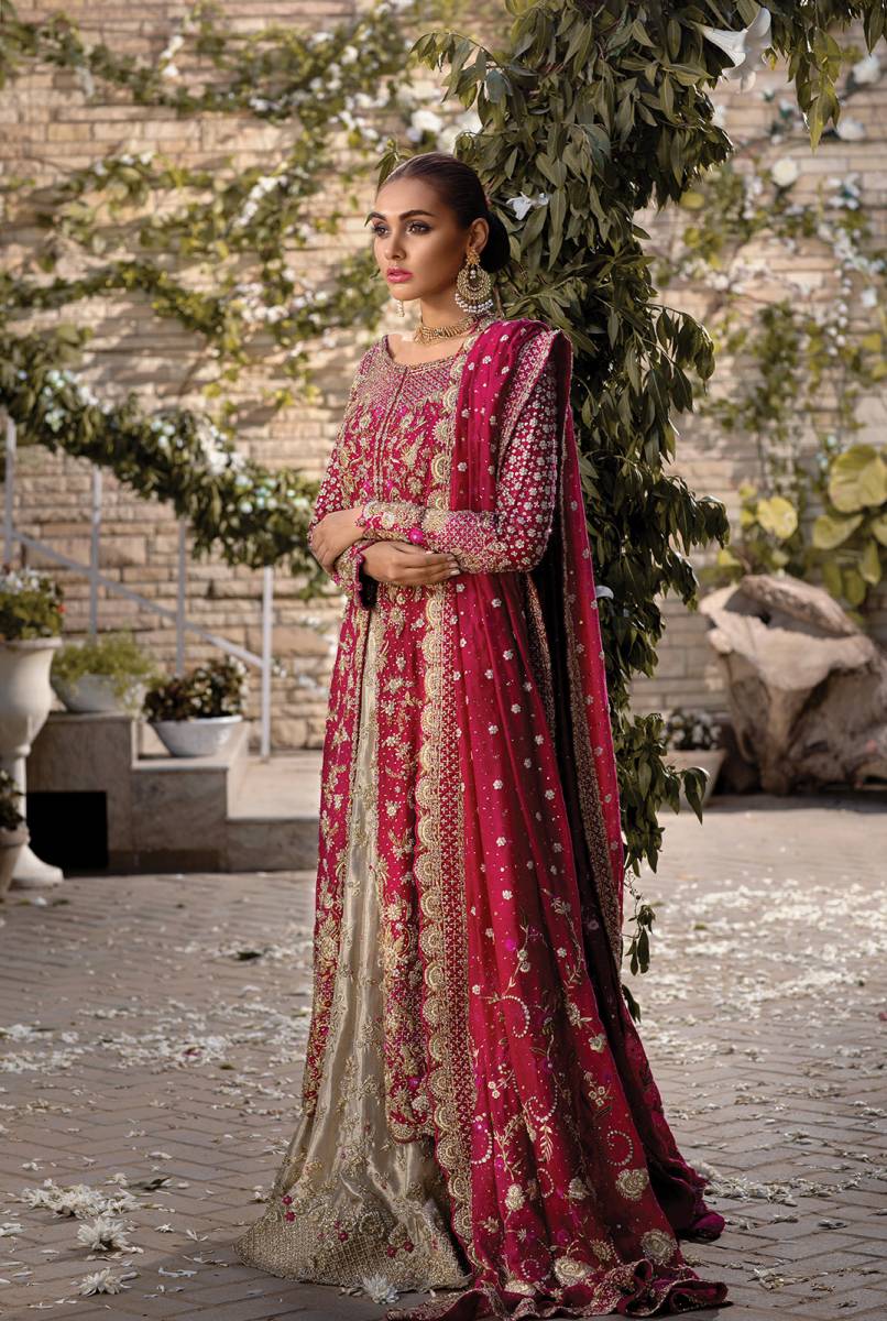 Red Zardosi Bridal Dress for Barat by Nadia Farooqui Bridal Collection 2020